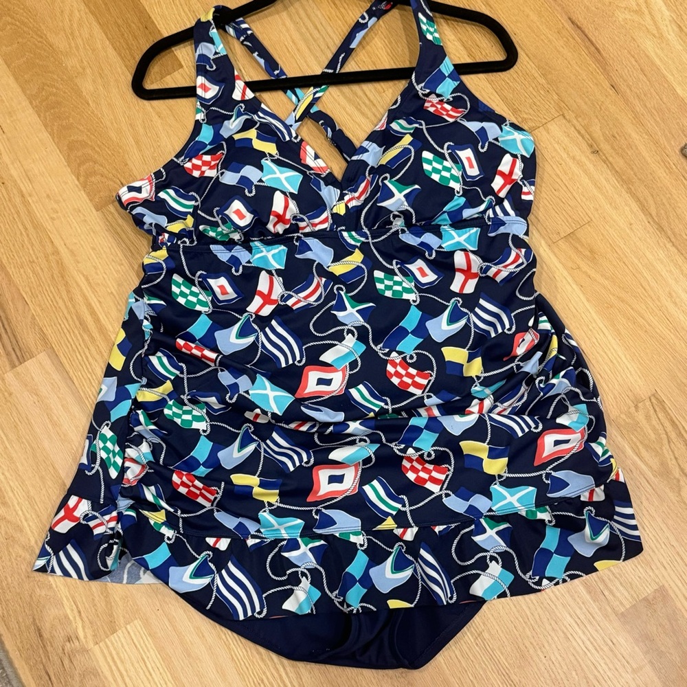 crown & ivy Swimsuit One Piece Nautical Flag  Size 1X